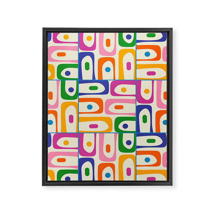 Colorful Mid Century Modern Piquet Multi Abstract Pattern Framed Canvas Print Gallery Image 1