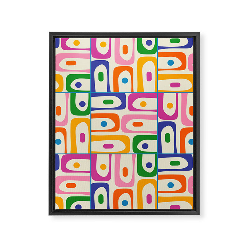 Colorful Mid Century Modern Piquet Multi Abstract Pattern Framed Canvas Print Gallery Image 8