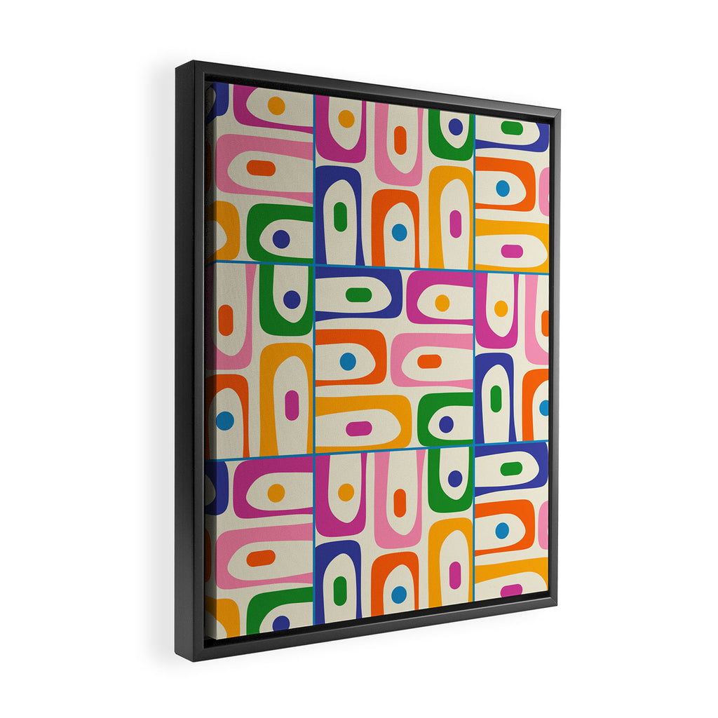 Colorful Mid Century Modern Piquet Multi Abstract Pattern Framed Canvas Print Gallery Image 2