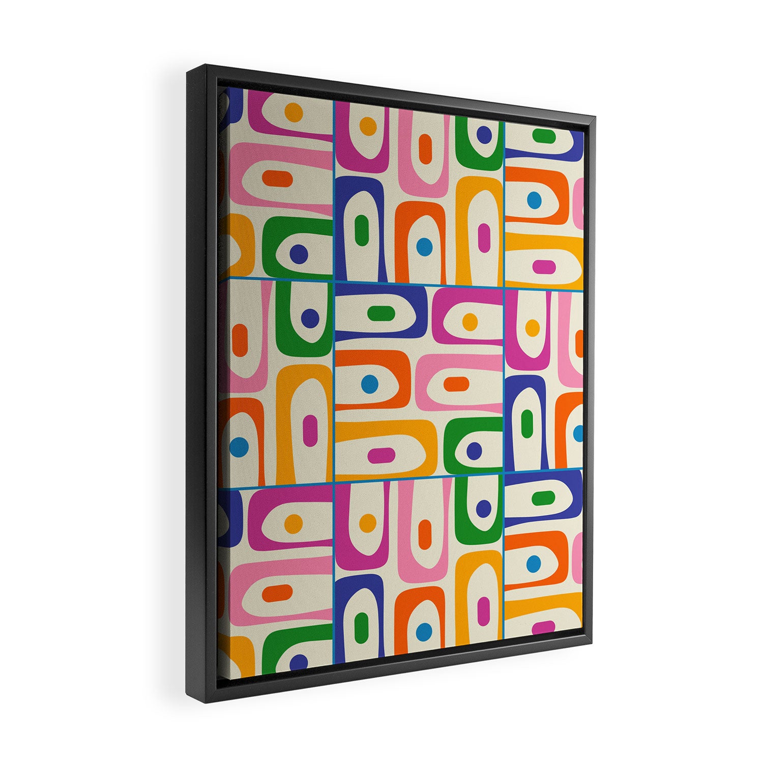 Colorful Mid Century Modern Piquet Multi Abstract Pattern Framed Canvas Print Gallery Image 2