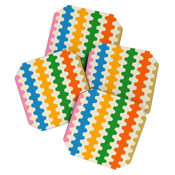 Colorful Ogee A-Go-Go Retro Pop Abstract Multicolor Wavy Stripe Pattern Coaster Gallery Image 1