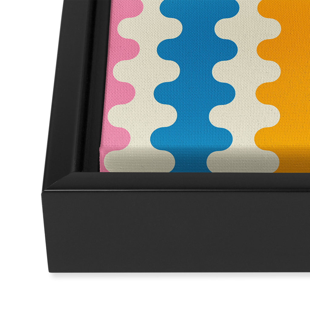 Colorful Ogee A-Go-Go Retro Pop Abstract Multicolor Wavy Stripe Pattern Framed Canvas Print Gallery Image 3