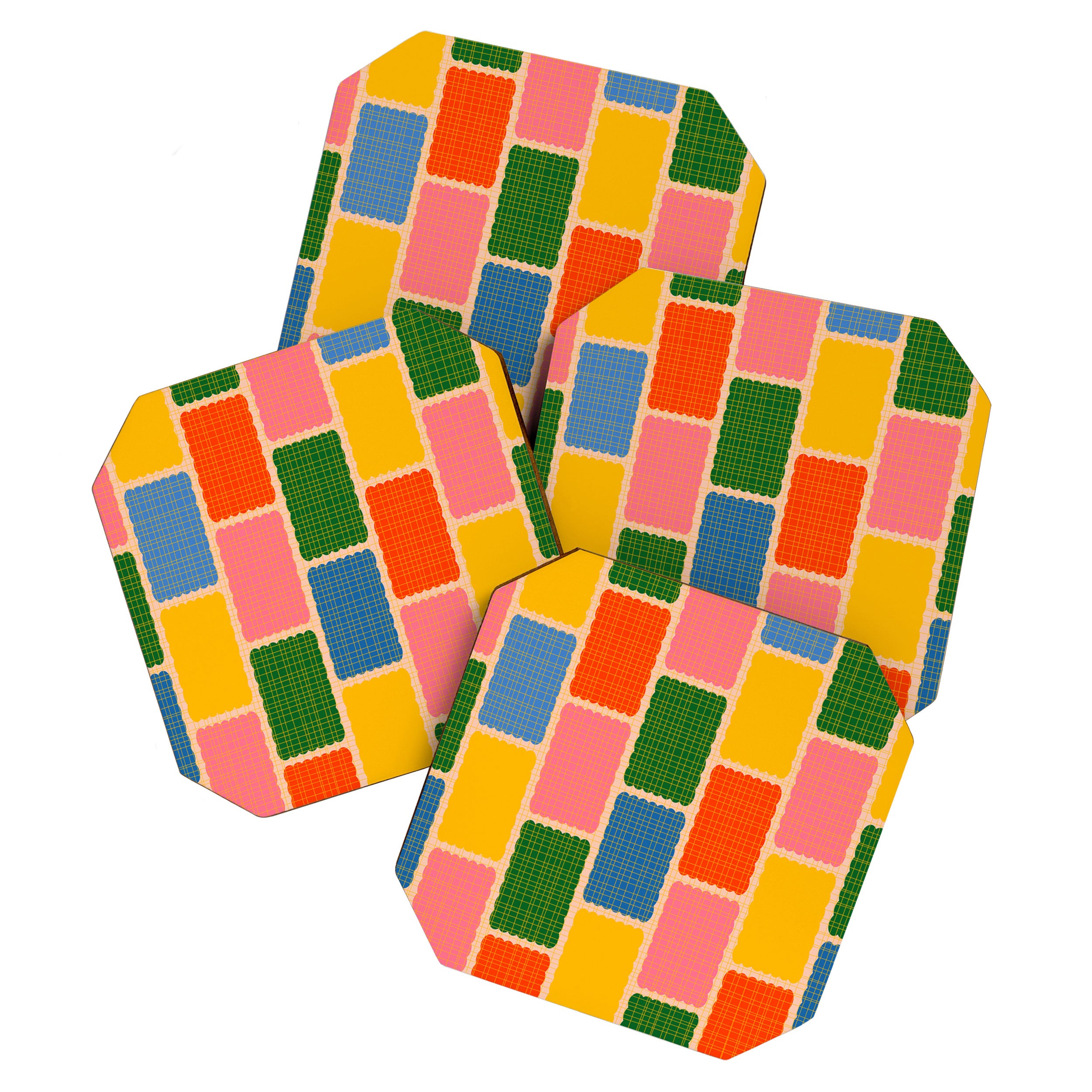 Colorful Retro Contemporary Woven Patchwork Pattern Coaster Gallery Image 1