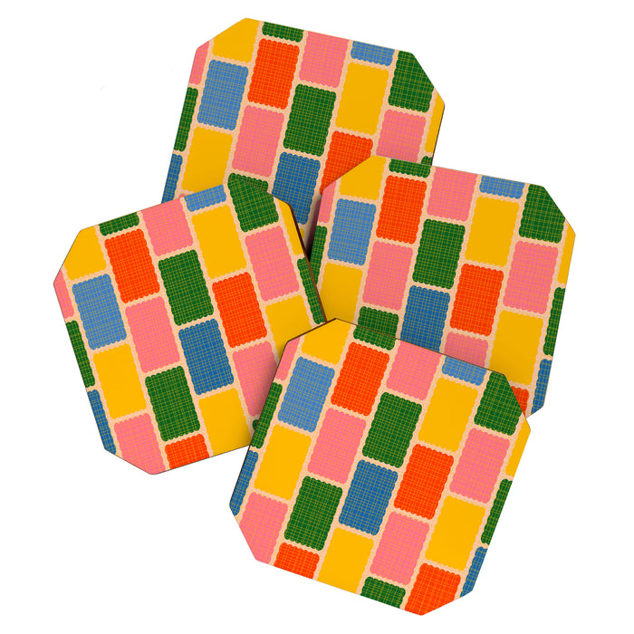 Colorful Retro Contemporary Woven Patchwork Pattern Coaster Gallery Image 1