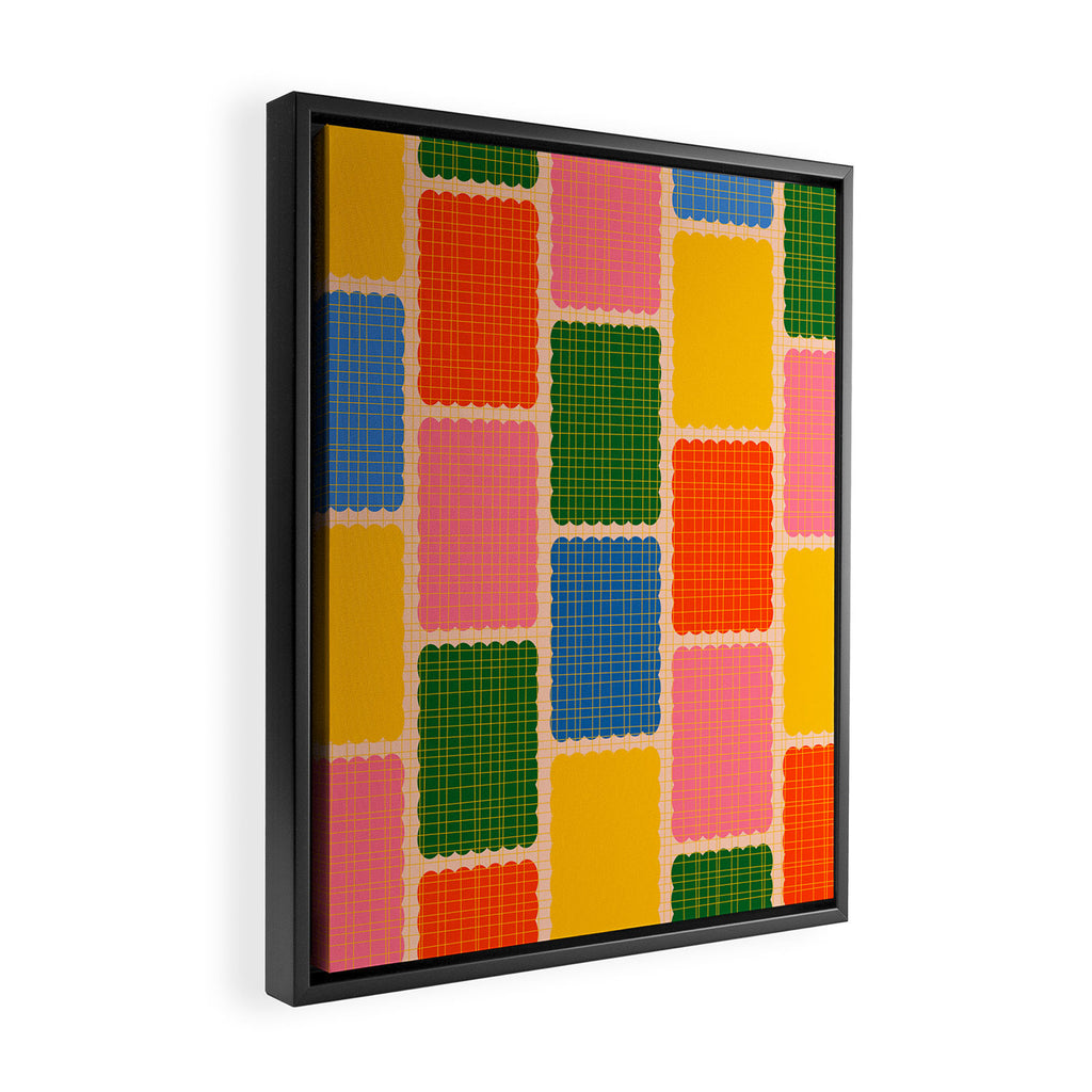 Colorful Retro Contemporary Woven Patchwork Pattern Framed Canvas Print Gallery Image 2
