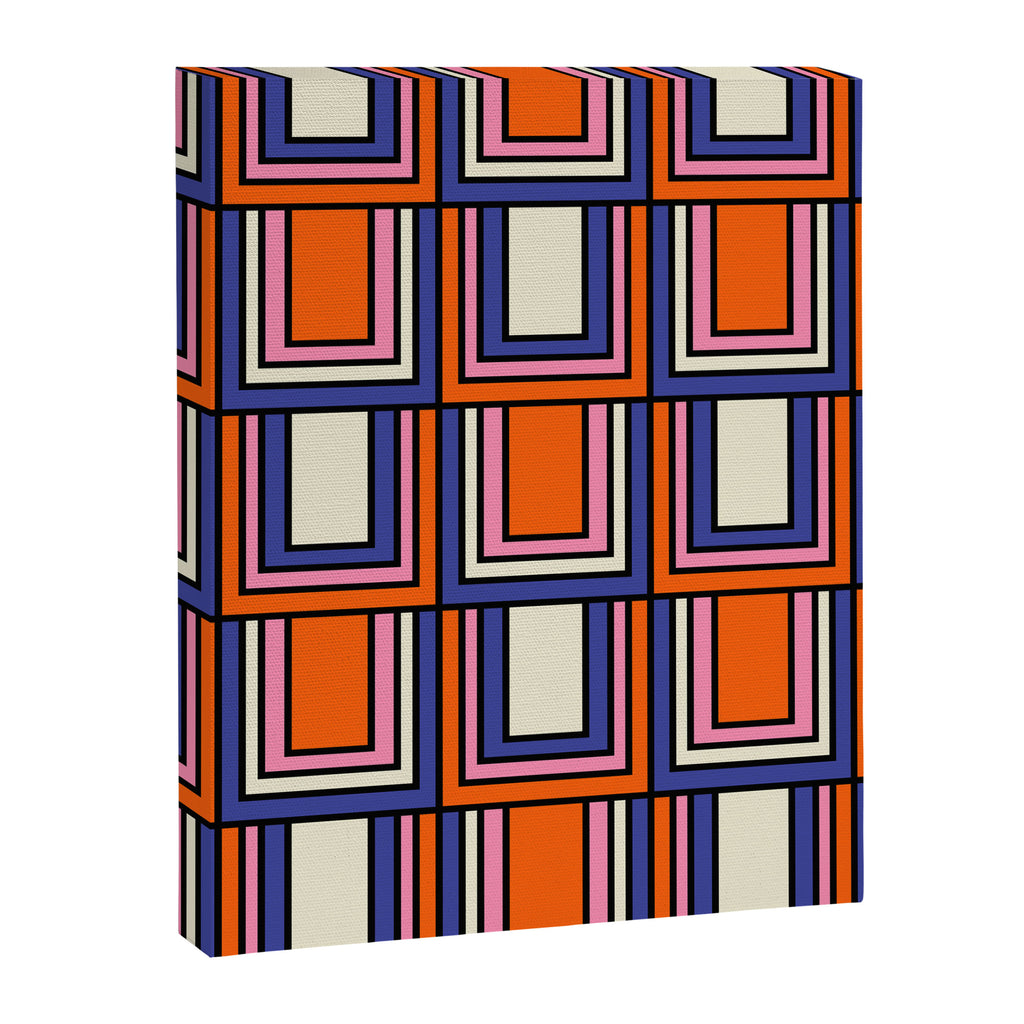 Colorful Retro Geometric Mod Portes Pattern Blue Orange Pink Cream Canvas Print Gallery Image 8