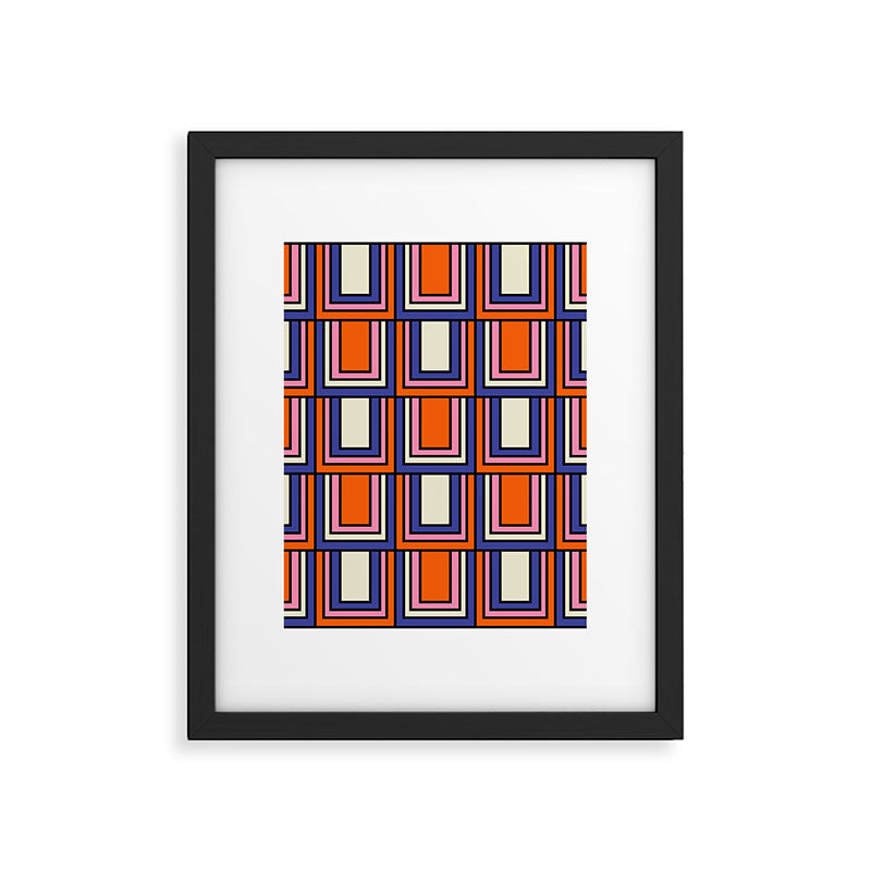 Colorful Retro Geometric Mod Portes Pattern Blue Orange Pink Cream Framed Art Print Gallery Image 6