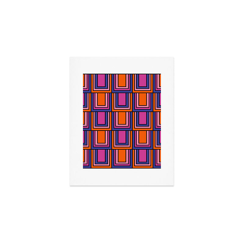 Colorful Retro Geometric Mod Portes Pattern Blue Orange Pink Magenta Art Print Gallery Image 1
