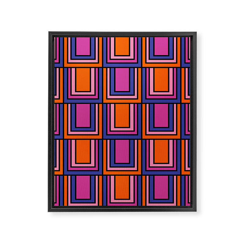 Colorful Retro Geometric Mod Portes Pattern Blue Orange Pink Magenta Framed Canvas Print Gallery Image 8