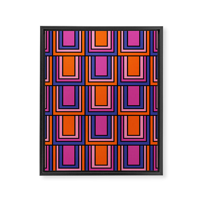 Colorful Retro Geometric Mod Portes Pattern Blue Orange Pink Magenta Framed Canvas Print Gallery Image 1