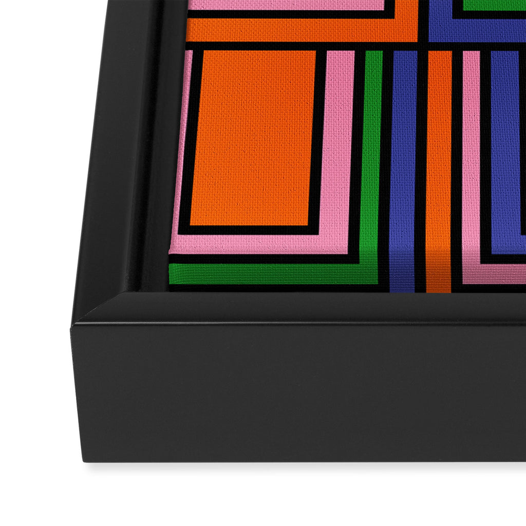 Colorful Retro Geometric Mod Portes Pattern II Orange Pink Green Blue  Framed Canvas Print Gallery Image 3