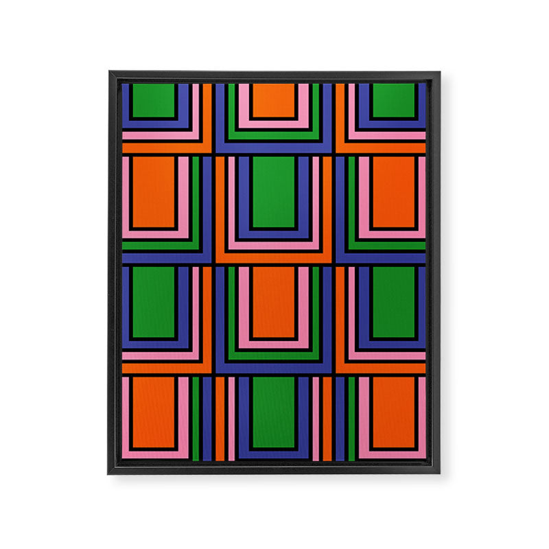 Colorful Retro Geometric Mod Portes Pattern II Orange Pink Green Blue  Framed Canvas Print Gallery Image 8