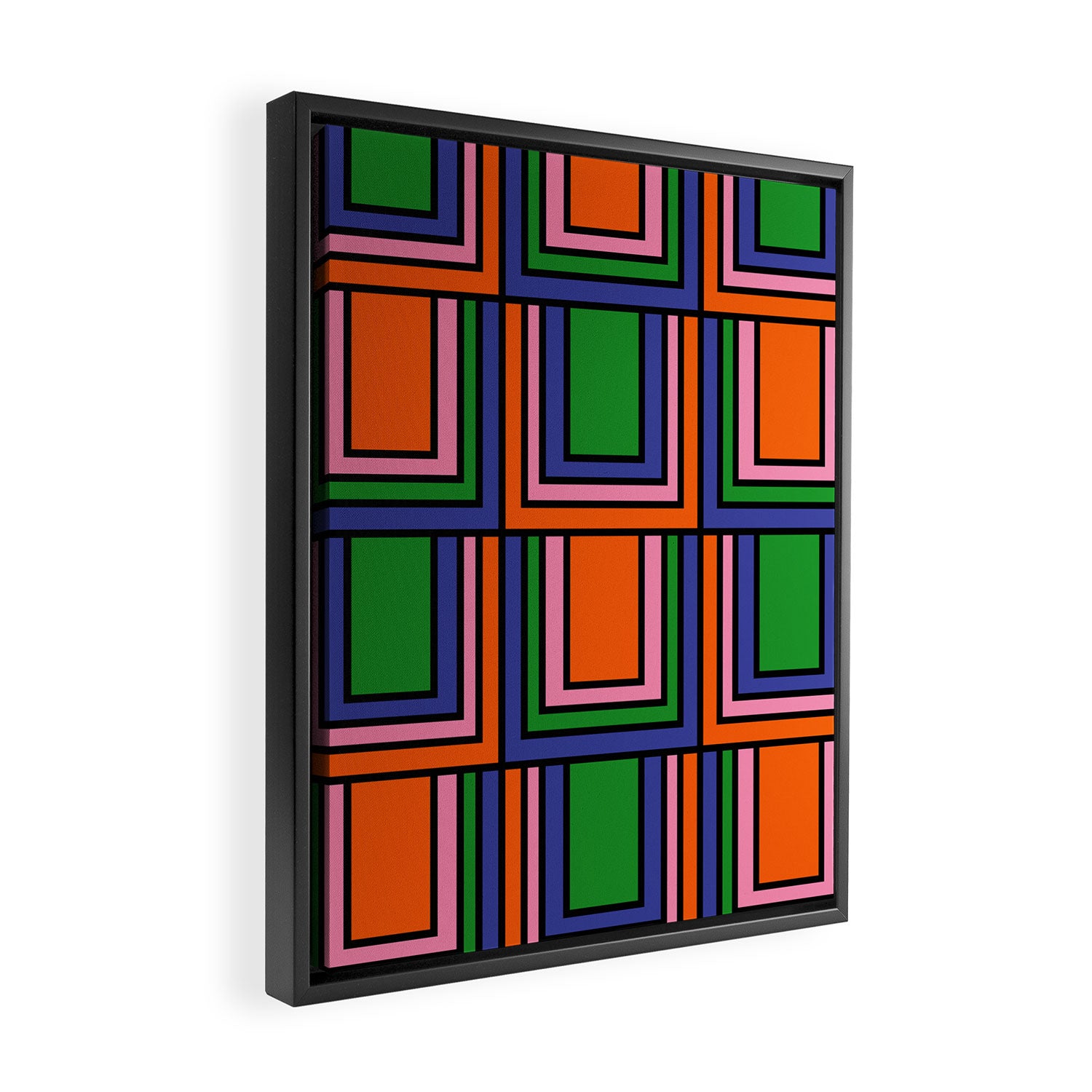 Colorful Retro Geometric Mod Portes Pattern II Orange Pink Green Blue  Framed Canvas Print Gallery Image 2