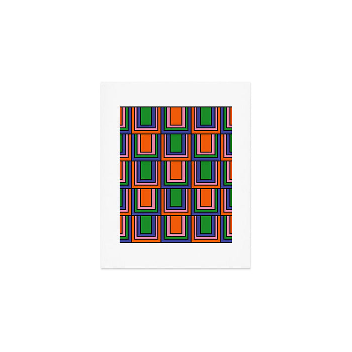 Colorful Retro Geometric Mod Portes Pattern Orange Pink Green Blue Art Print Gallery Image 1