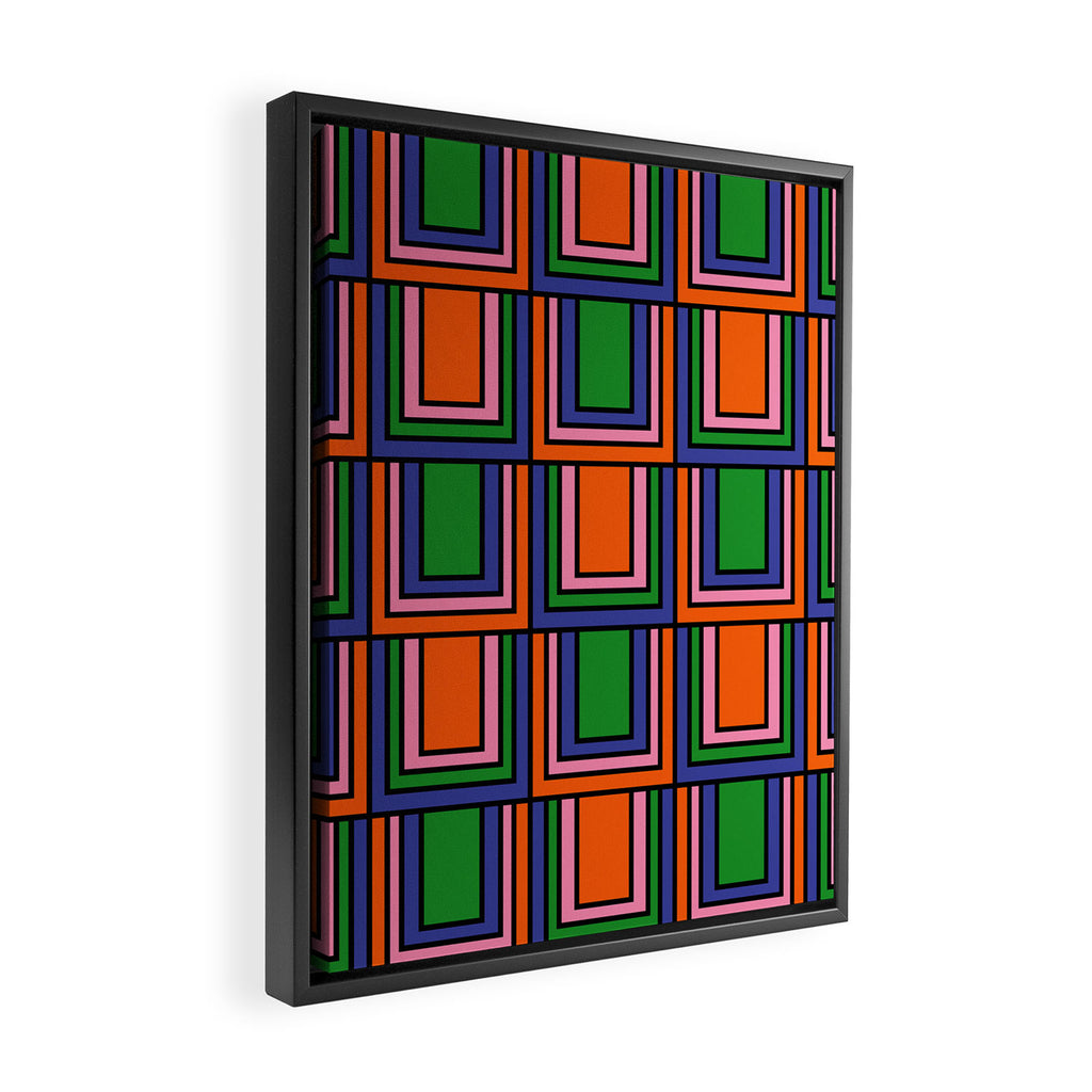 Colorful Retro Geometric Mod Portes Pattern Orange Pink Green Blue Framed Canvas Print Gallery Image 2