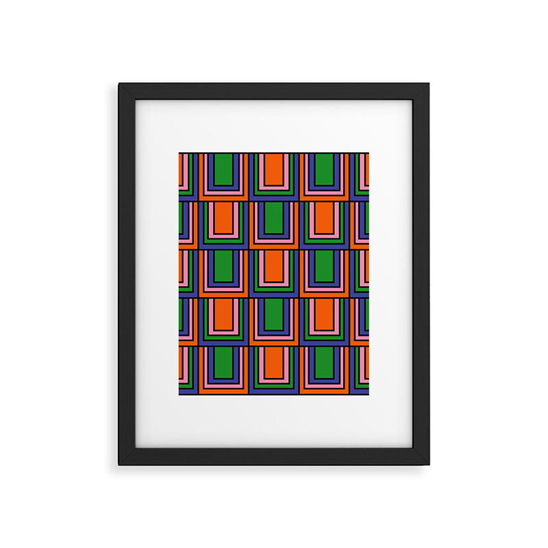 Colorful Retro Geometric Mod Portes Pattern Orange Pink Green Blue Framed Art Print Gallery Image 6