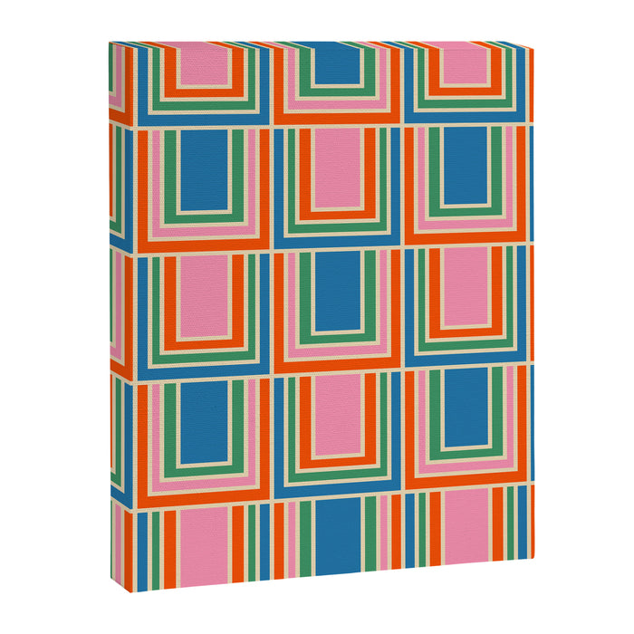 Colorful Retro Geometric Portes Pattern Blue Orange Pink Green Canvas Print Gallery Image 1