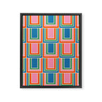 Colorful Retro Geometric Portes Pattern Blue Orange Pink Green Framed Canvas Print Gallery Image 8