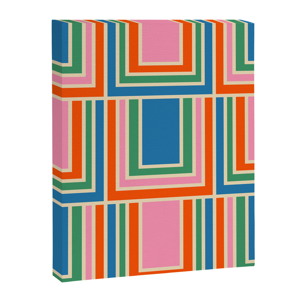 Colorful Retro Geometric Portes Pattern II Blue Orange Pink Green Canvas Print Gallery Image 8