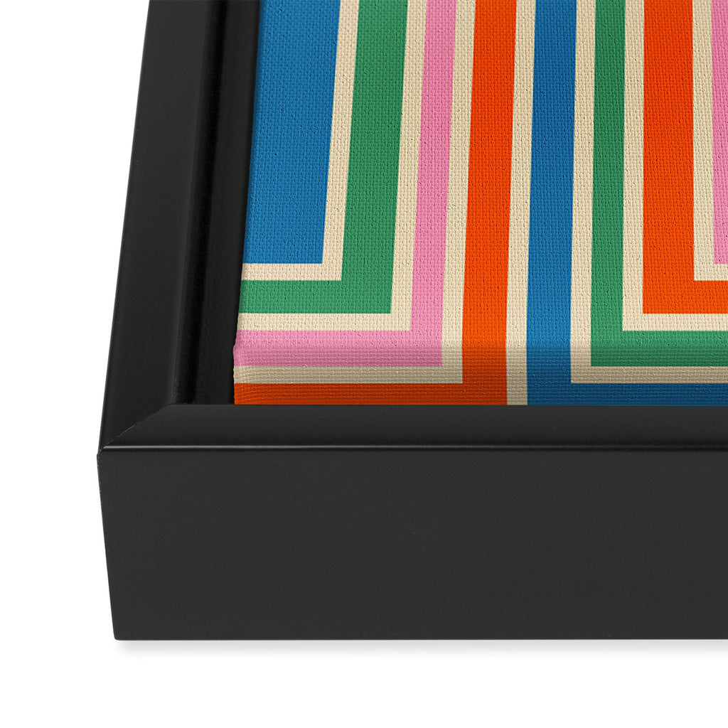Colorful Retro Geometric Portes Pattern II Blue Orange Pink Green Framed Canvas Print Gallery Image 3