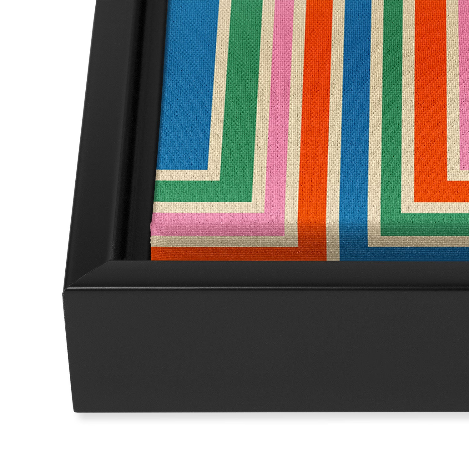Colorful Retro Geometric Portes Pattern II Blue Orange Pink Green Framed Canvas Print Gallery Image 3