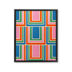 Colorful Retro Geometric Portes Pattern II Blue Orange Pink Green Framed Canvas Print Gallery Image 8