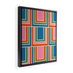 Colorful Retro Geometric Portes Pattern II Blue Orange Pink Green Framed Canvas Print Gallery Image 2