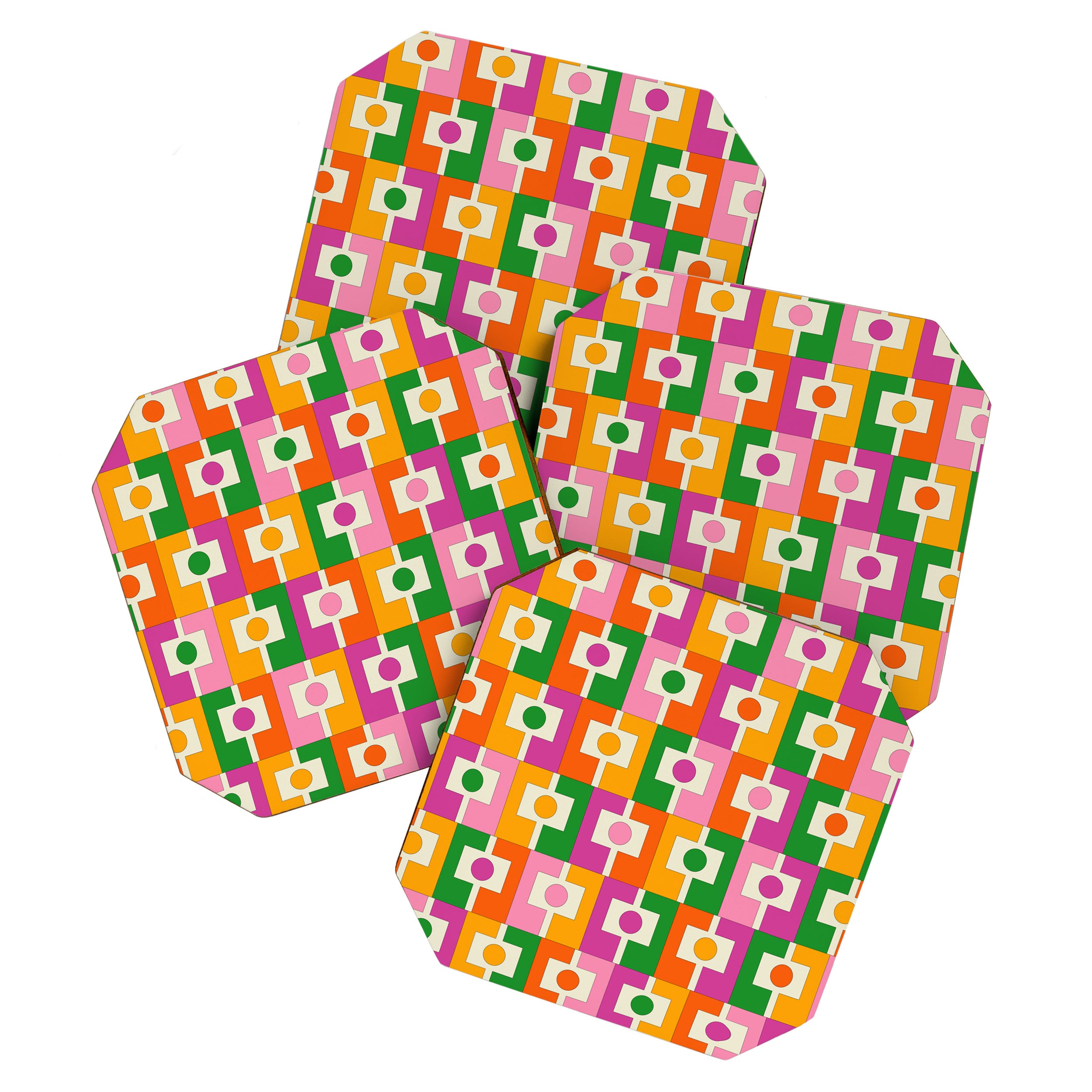 Colorful Retro Geometric Rektangel Pattern Pink Orange Green Coaster Gallery Image 1