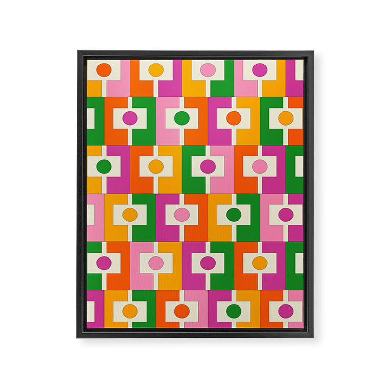Colorful Retro Geometric Rektangel Pattern Pink Orange Green Framed Canvas Print Gallery Image 8