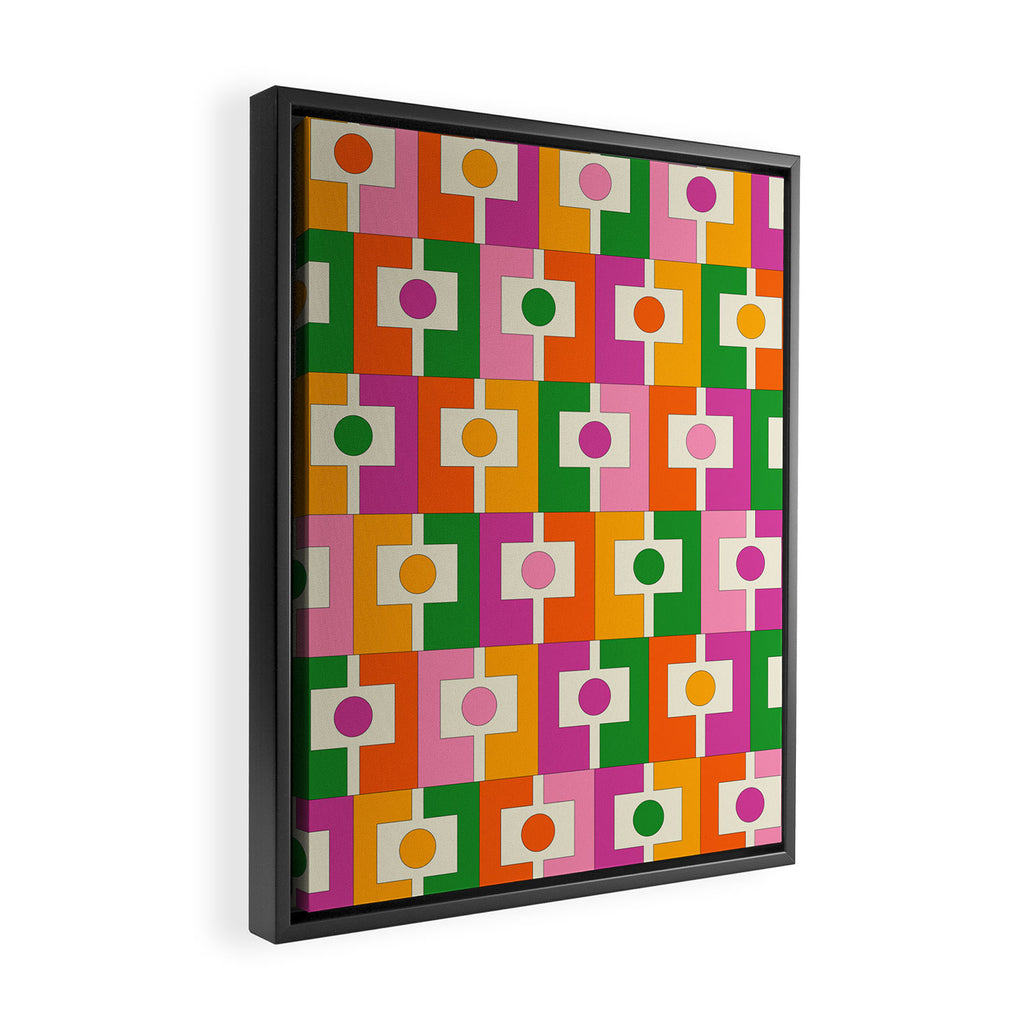 Colorful Retro Geometric Rektangel Pattern Pink Orange Green Framed Canvas Print Gallery Image 2