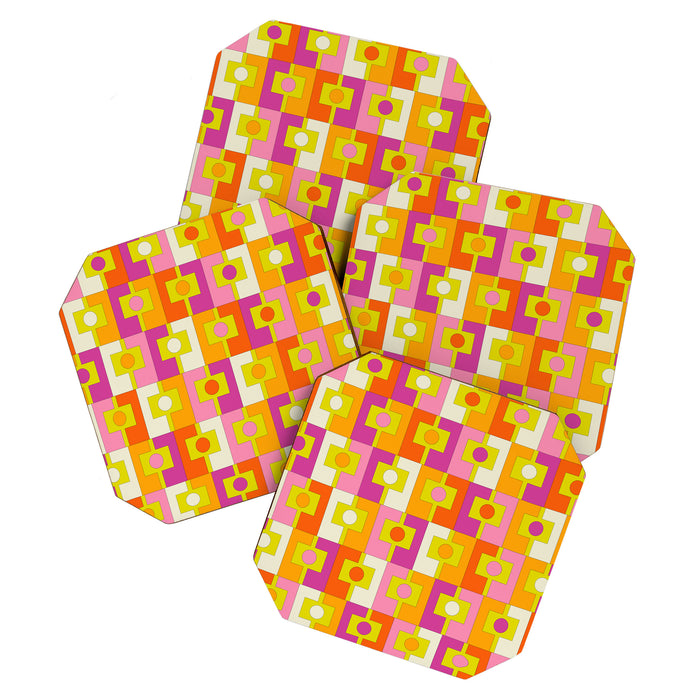 Colorful Retro Geometric Rektangel Pattern Pink Orange Yellow Coaster Gallery Image 1