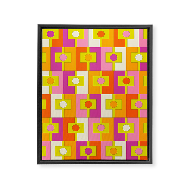 Colorful Retro Geometric Rektangel Pattern Pink Orange Yellow Framed Canvas Print Gallery Image 8