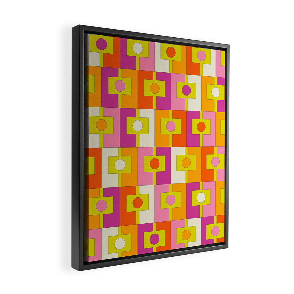Colorful Retro Geometric Rektangel Pattern Pink Orange Yellow Framed Canvas Print Gallery Image 2