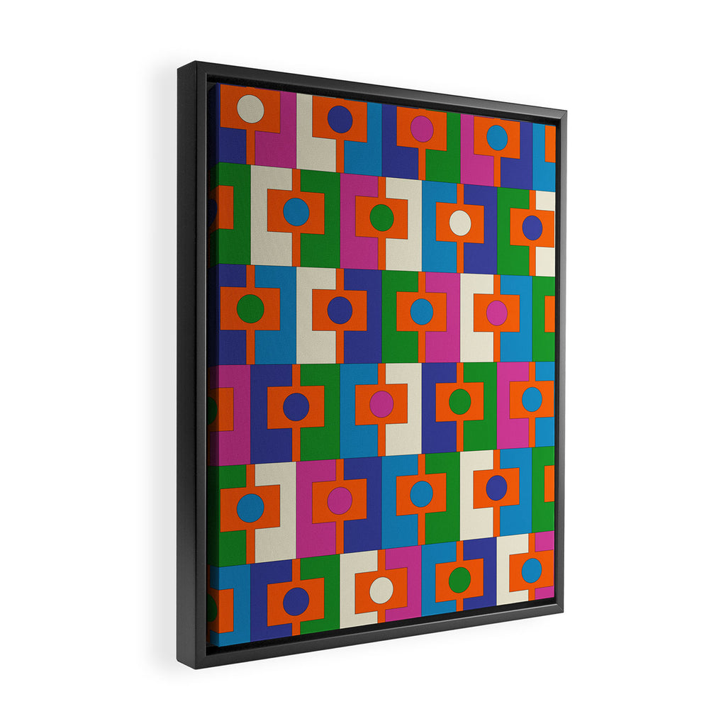 Colorful Retro Geometric Rektangel Vibrant Pop Pattern Framed Canvas Print Gallery Image 2