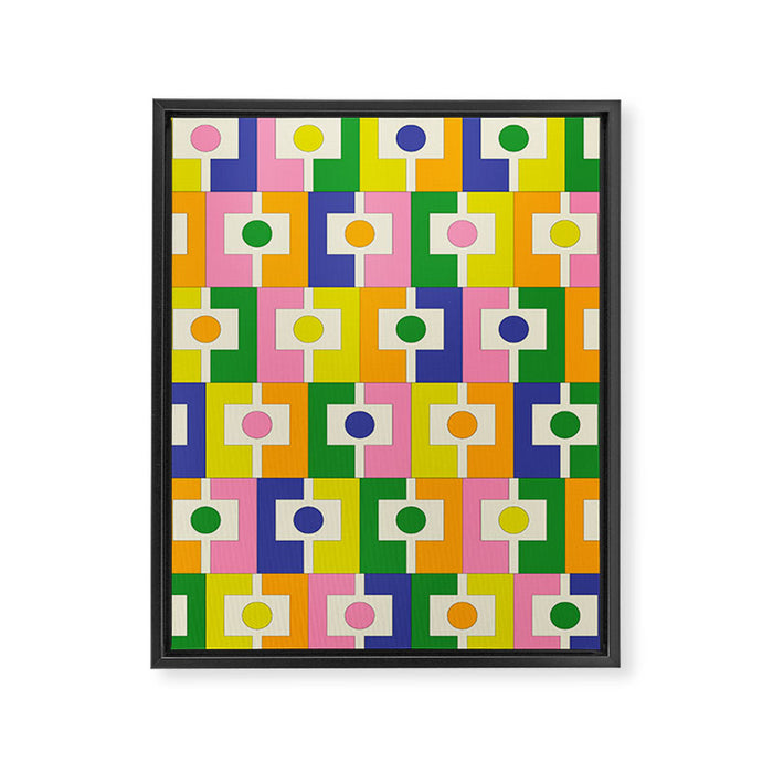 Colorful Retro Geometric Spring Rektangel Pattern with Yellow Framed Canvas Print Gallery Image 1