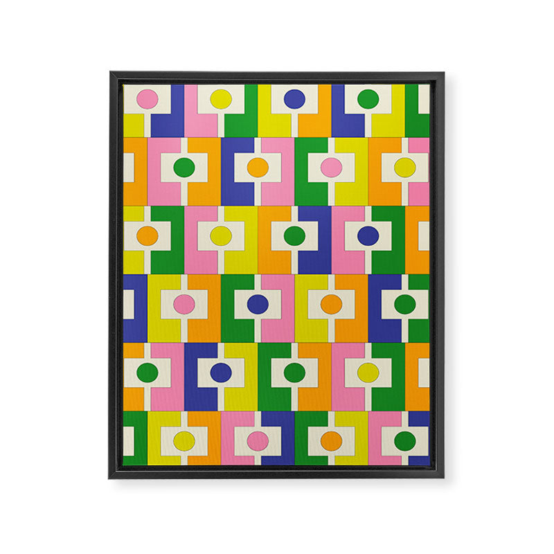 Colorful Retro Geometric Spring Rektangel Pattern with Yellow Framed Canvas Print Gallery Image 8