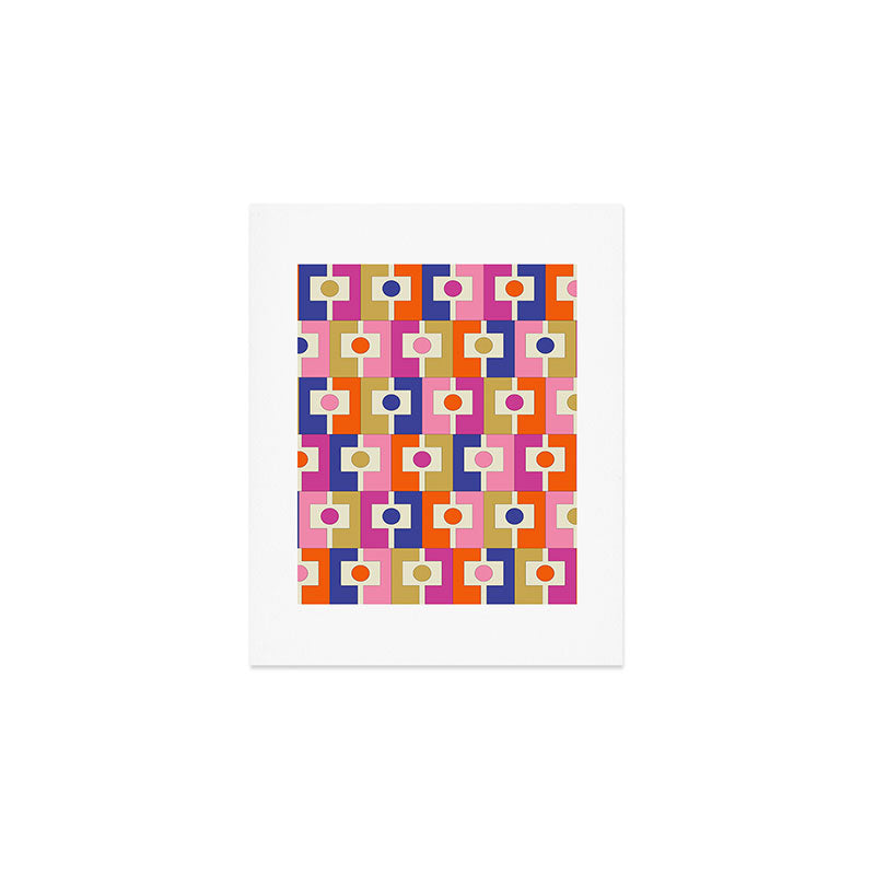 Colorful Retro Modern Geometric Rektangel Pattern Blue Orange Pink Art Print Gallery Image 1