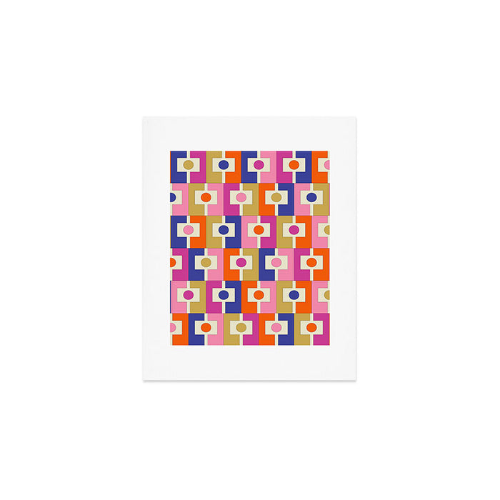 Colorful Retro Modern Geometric Rektangel Pattern Blue Orange Pink Art Print Gallery Image 1