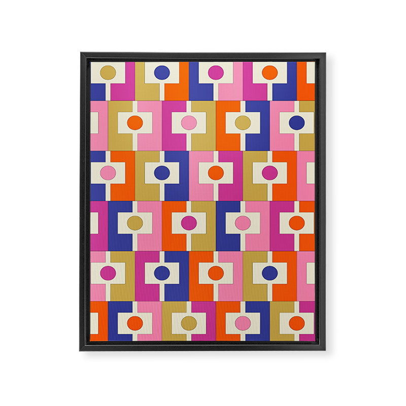 Colorful Retro Modern Geometric Rektangel Pattern Blue Orange Pink Framed Canvas Print Gallery Image 8