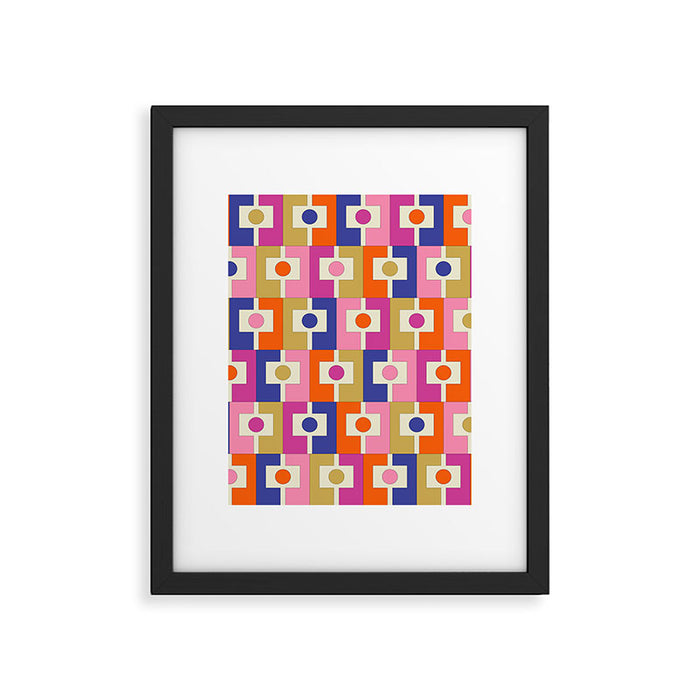 Colorful Retro Modern Geometric Rektangel Pattern Blue Orange Pink Framed Art Print Gallery Image 1