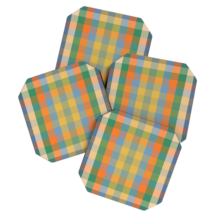 Colorful Retro Modern Stripe Check Pattern Blue Orange Green Yellow Coaster Gallery Image 1