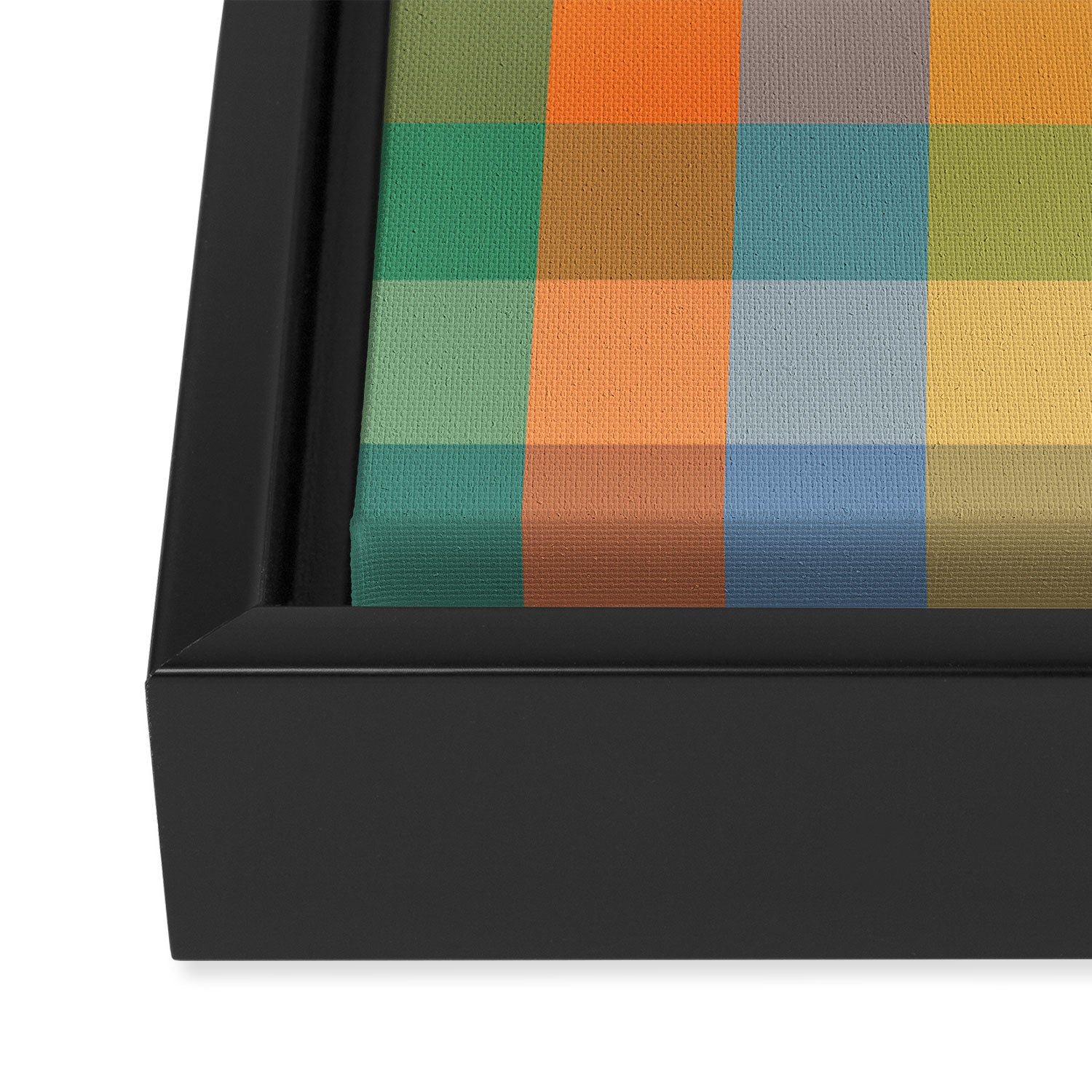 Colorful Retro Modern Stripe Check Pattern Blue Orange Green Yellow Framed Canvas Print Gallery Image 3