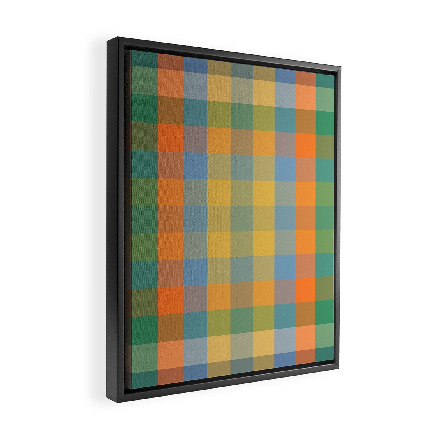 Colorful Retro Modern Stripe Check Pattern Blue Orange Green Yellow Framed Canvas Print Gallery Image 2