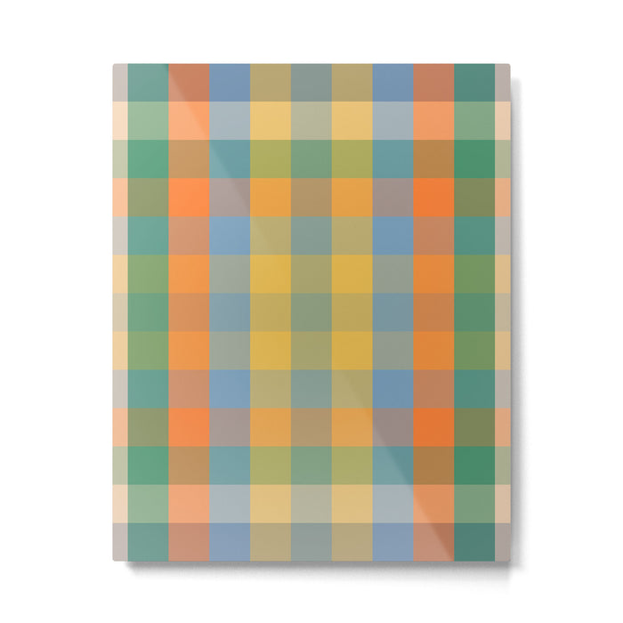 Colorful Retro Modern Stripe Check Pattern Blue Orange Green Yellow Metal Print Gallery Image 1