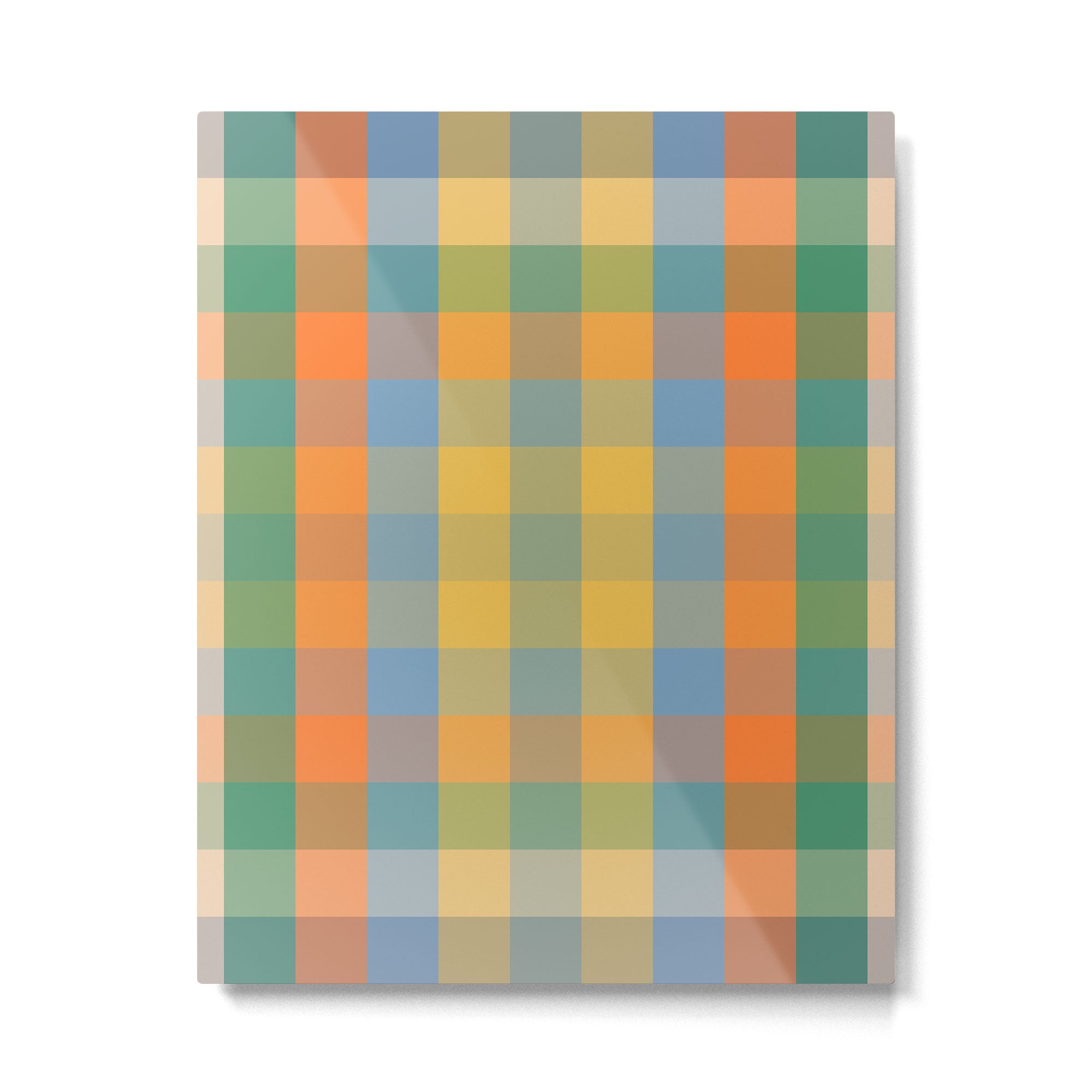 Colorful Retro Modern Stripe Check Pattern Blue Orange Green Yellow Metal Print Gallery Image 6