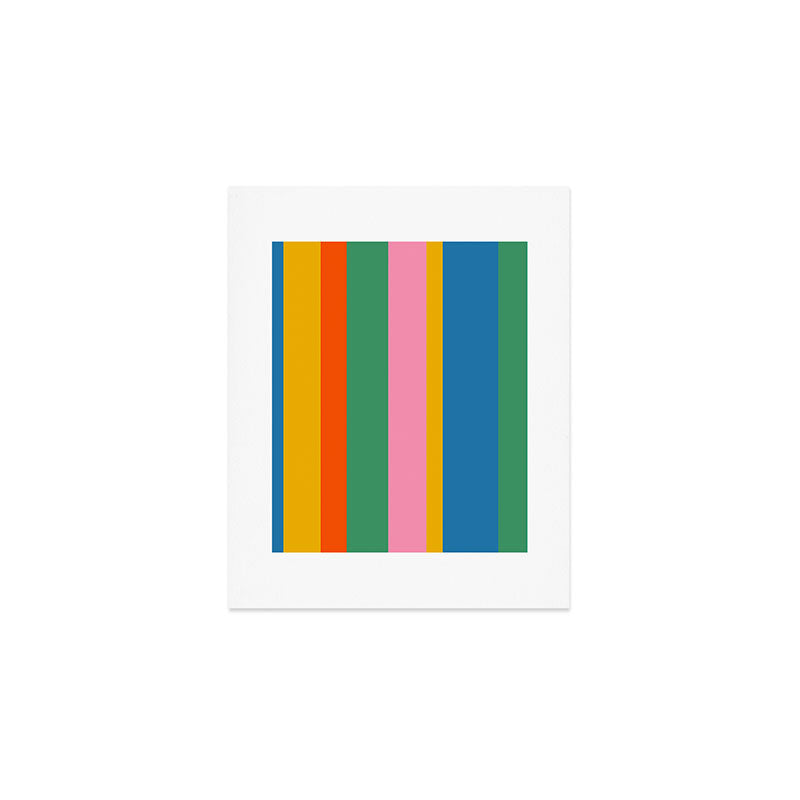 Colorful Retro Modern Vertical Stripe Pattern Blue Green Pink Orange Mustard Art Print Gallery Image 1