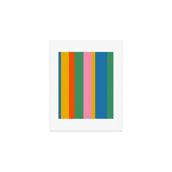 Colorful Retro Modern Vertical Stripe Pattern Blue Green Pink Orange Mustard Art Print Gallery Image 1
