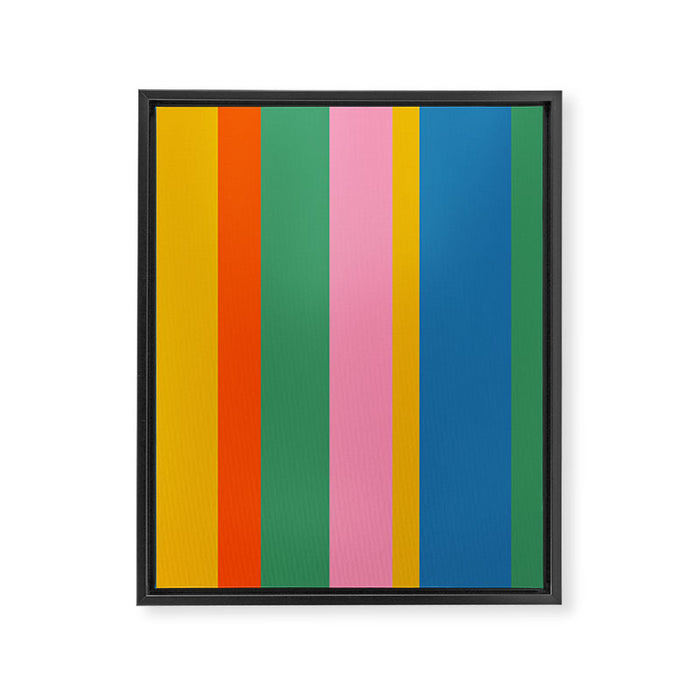 Colorful Retro Modern Vertical Stripe Pattern Blue Green Pink Orange Mustard Framed Canvas Print Gallery Image 1