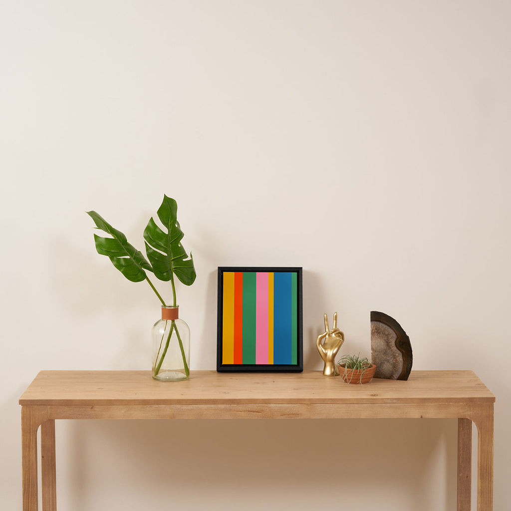 Colorful Retro Modern Vertical Stripe Pattern Blue Green Pink Orange Mustard Framed Canvas Print Gallery Image 4