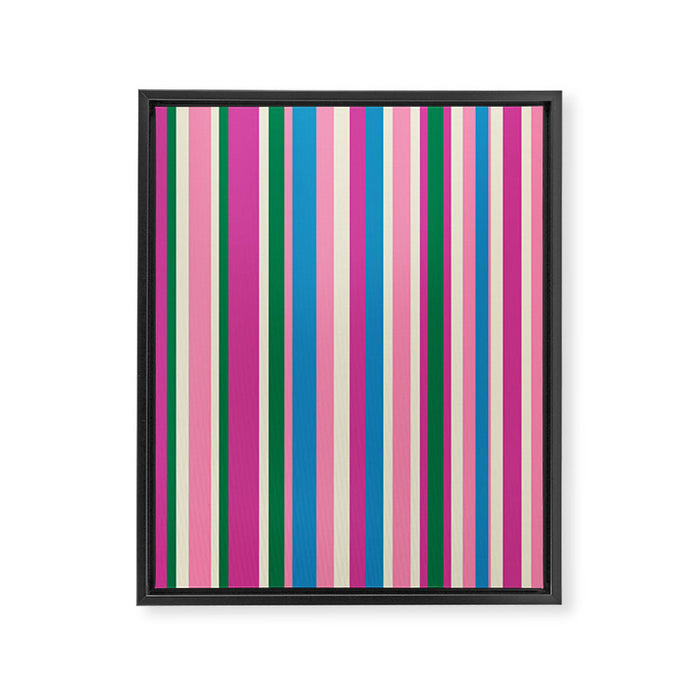Colorful Retro Modern Vertical Stripe Pattern Pink Blue Green Magenta Framed Canvas Print Gallery Image 1